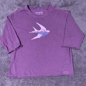 Life Is Good Purple Crusher Tee Medium T-Shirt With Raw Hem And Quarter Sleeves